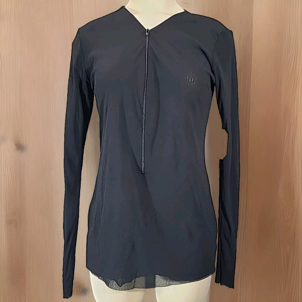 Petit Pois By Viviana G Long Sleeve Mesh Top Size Large Black Zipper Front